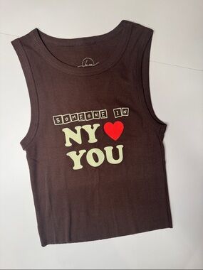 Brown Graphic Ribbed Tank - 'Someone in NY ♥ You'